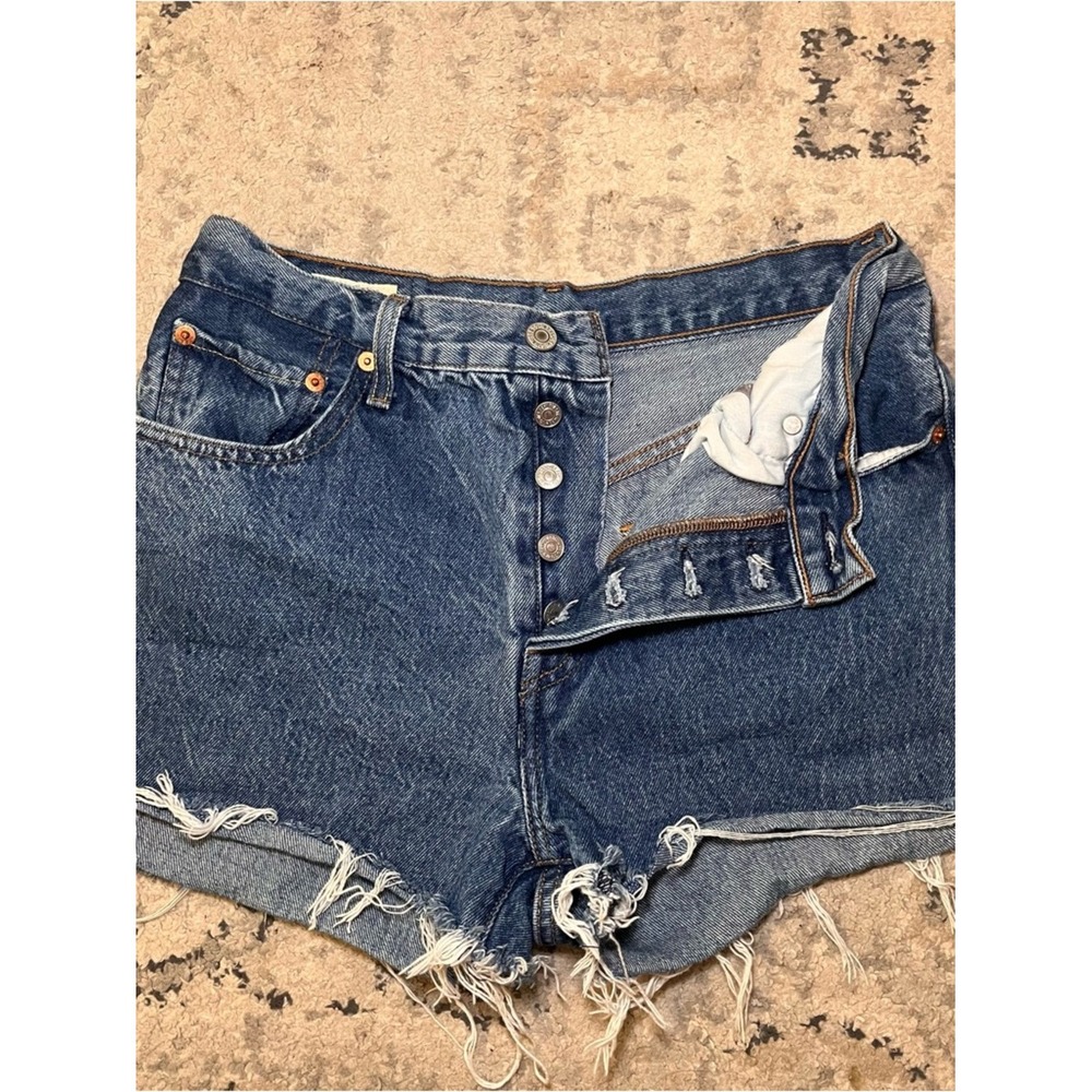 Premium Levi 501 Women's Medium Wash Blue Denim Cutoff Shorts W28